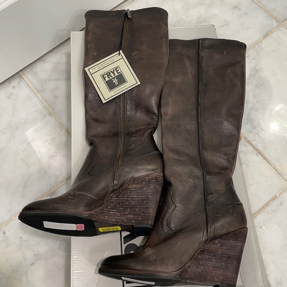 Frye NEW Cece Tall Leather Boots - Slate, Sz 8.5